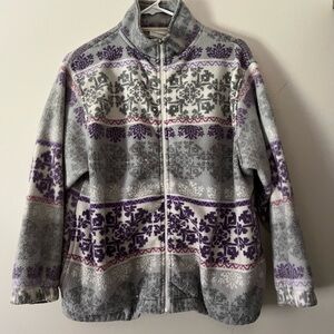 Gray and Purple Patterned Fleece Jacket